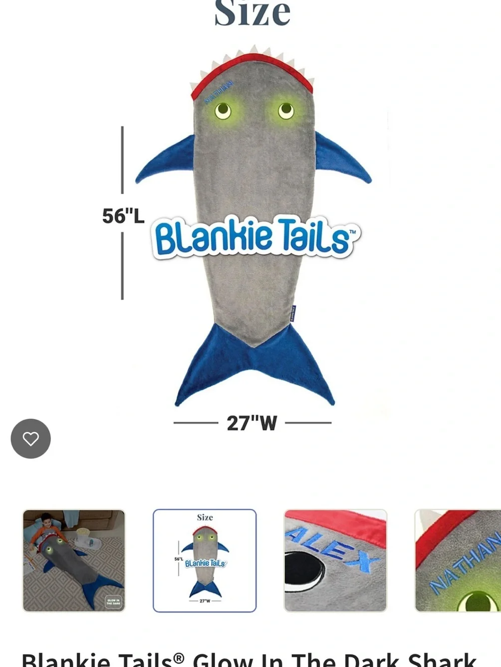 Blankie Tails Baby Shark Blanket Grey Blue